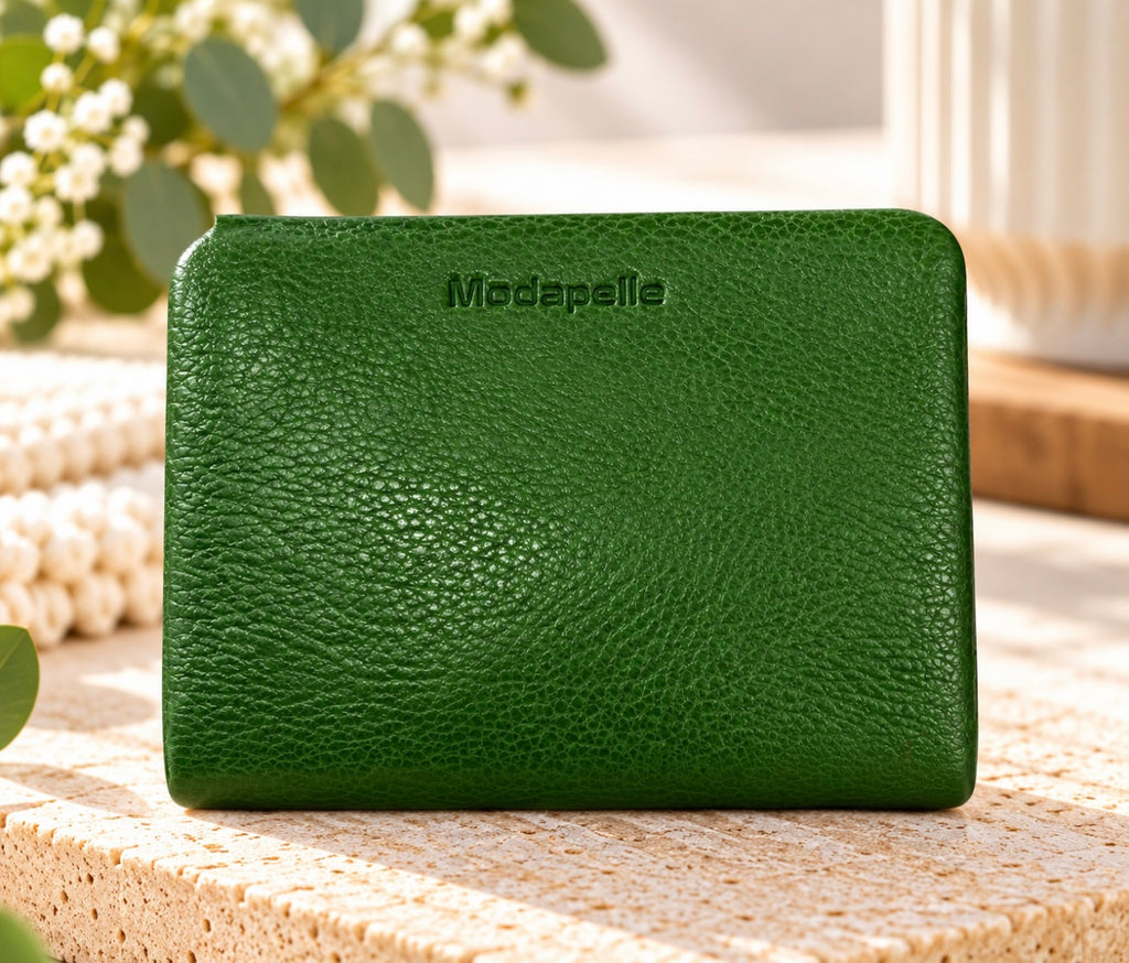 Soft Cow Leather Compact Wallet By Modapelle - Grass