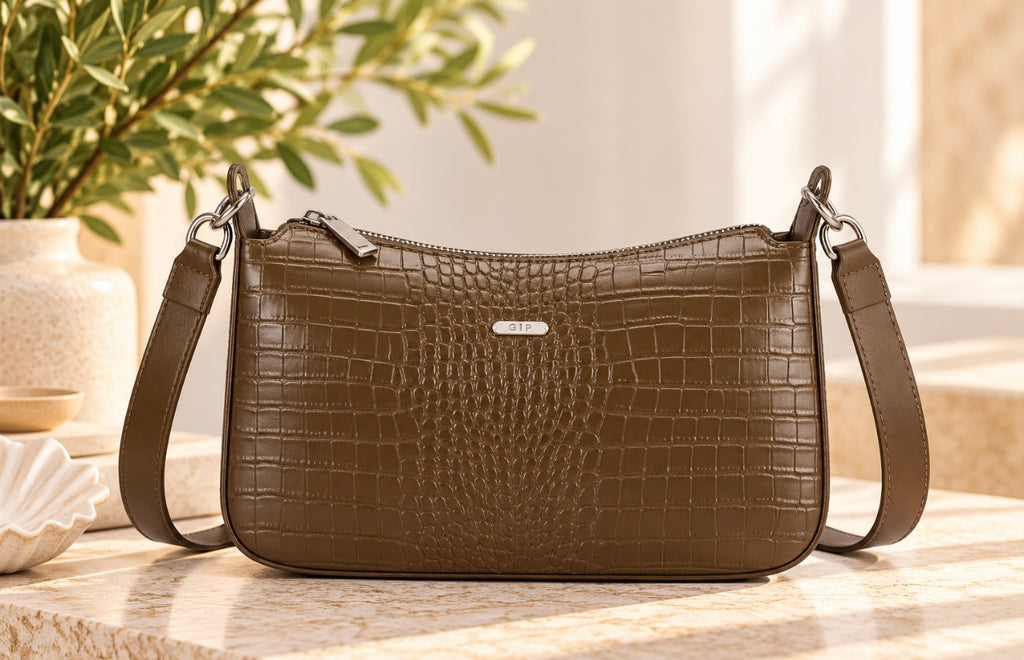 Small Crossbody Vegan Leather Bag - Khaki