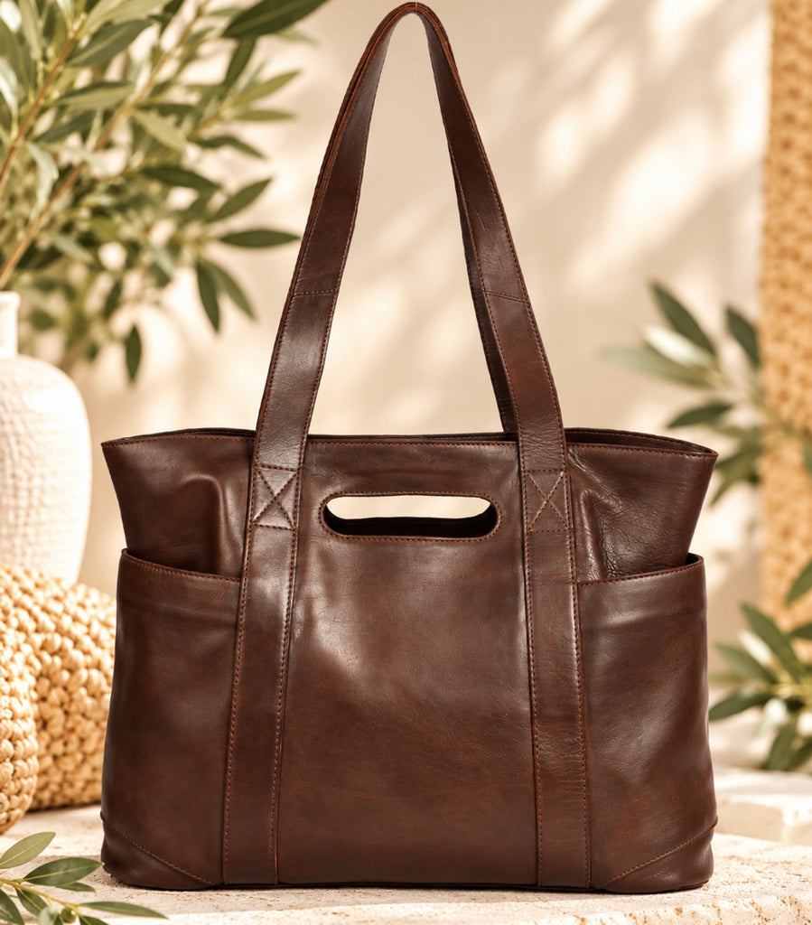 Ladies Leather Tote By Modapelle – Brown