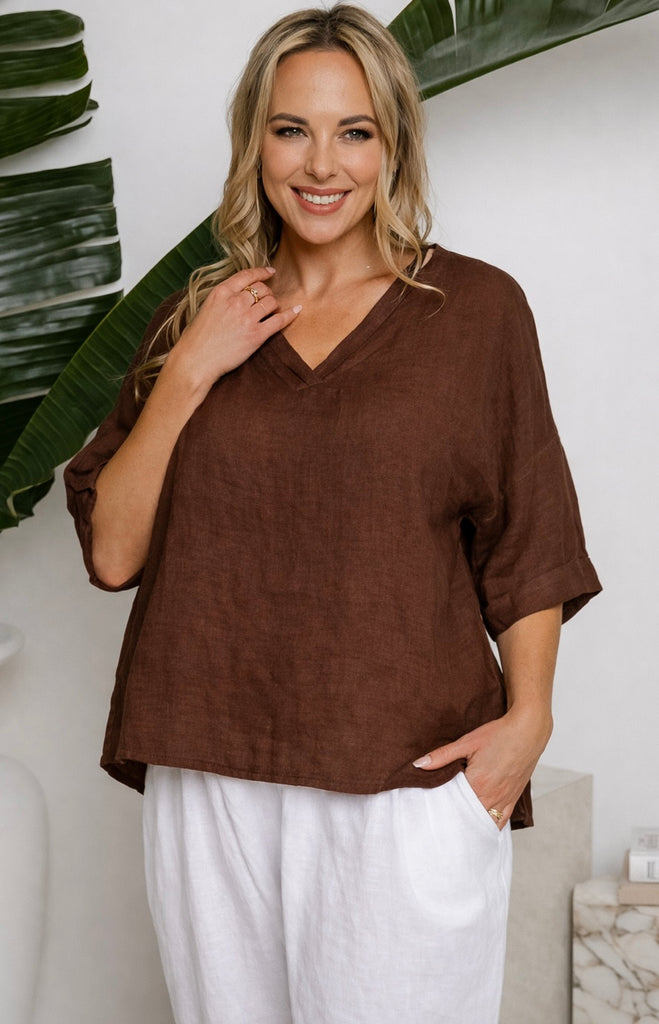 Bosa Linen Top - Chocolate