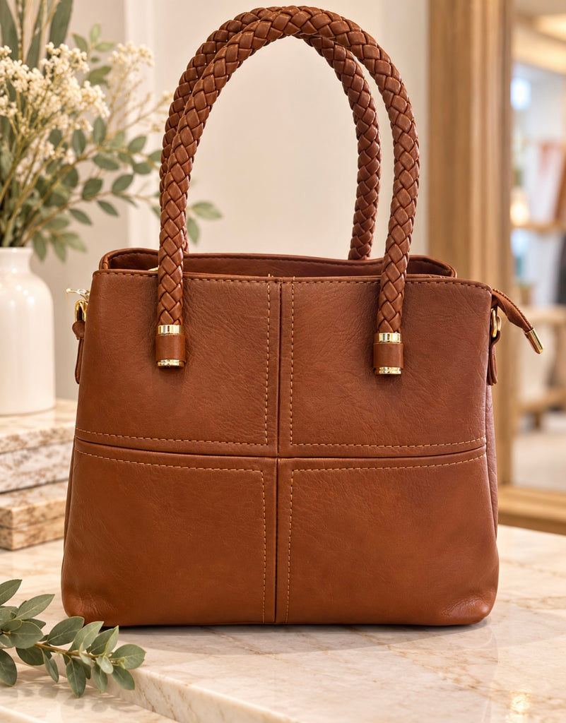 Rope Handle Brown Handbag