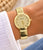 Stretch Glitter Band Round Classic Watch - Gold