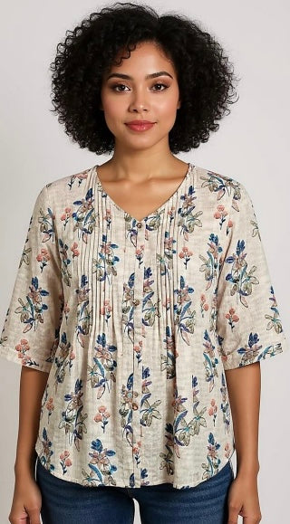 Vintage Embroidery Pleat Front Shirt By Cafe Latte