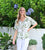 V Neck Floral Linen Top - Green
