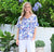 V Neck Floral Linen Top - Navy