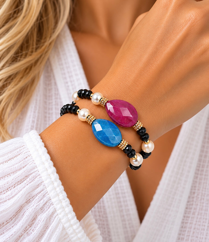 Natural Stones & Freshwater Pearl Bracelet Set/2