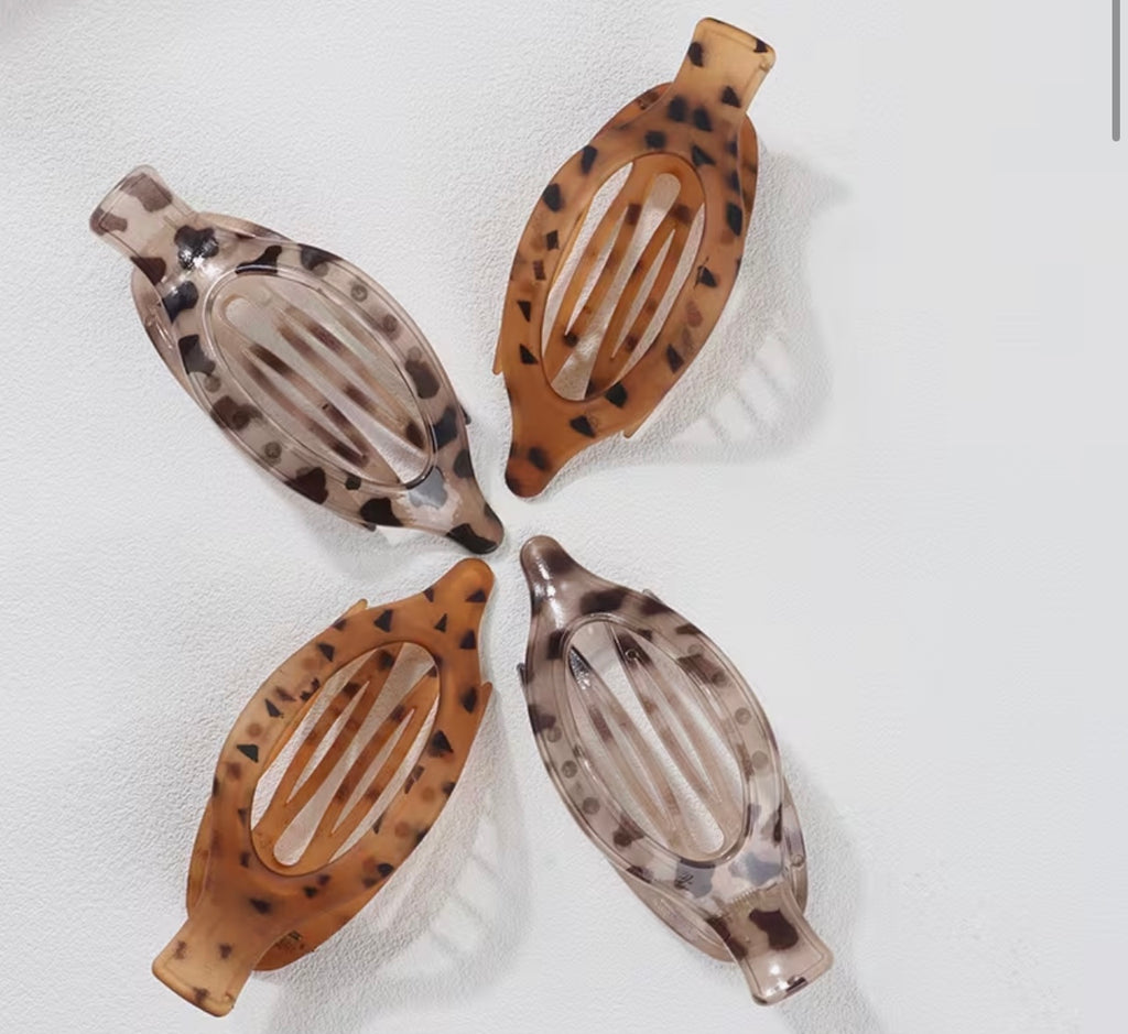 Flat Style Flat Hair Clip - Brown Leopard