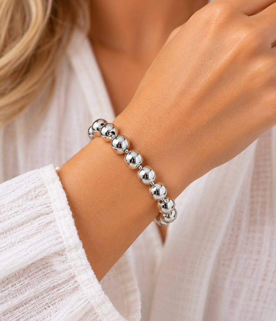 10mm Silver Bead Magnetic Bracelet