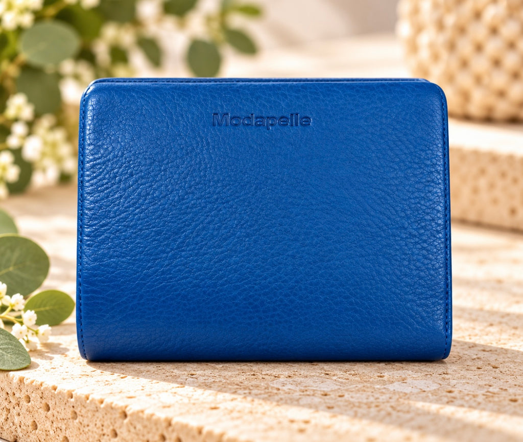 Soft Cow Leather Compact Wallet By Modapelle - Blue