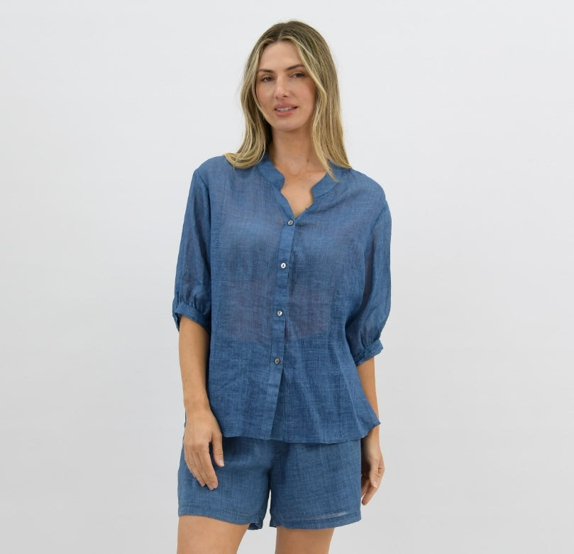 Aurora Sheer Linen Shirt - Denim Blue