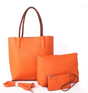 Square Handbag Brown Handle - Orange