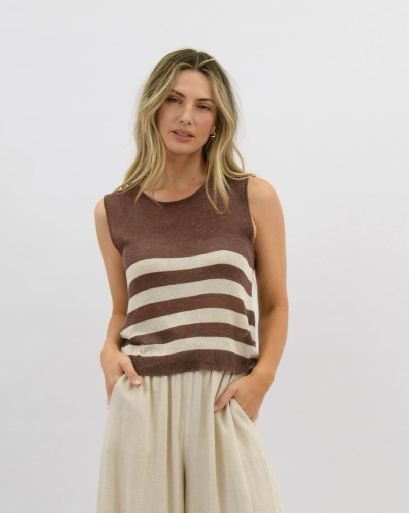 Sailor Striped Knit Tank - Chocolate/Beige