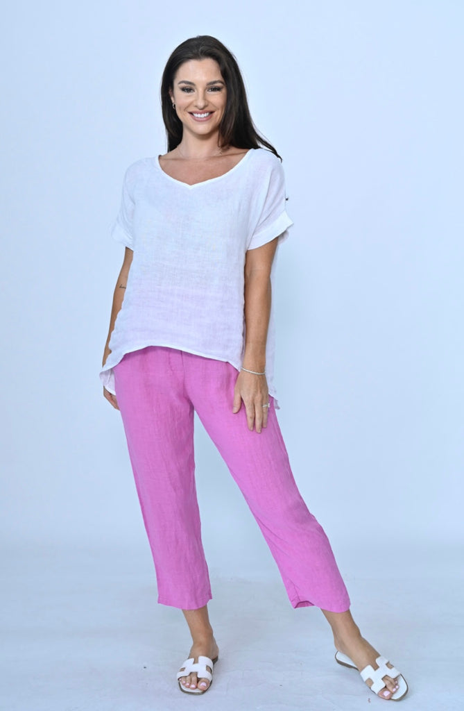 Basic Tapered Linen Pant - Pink