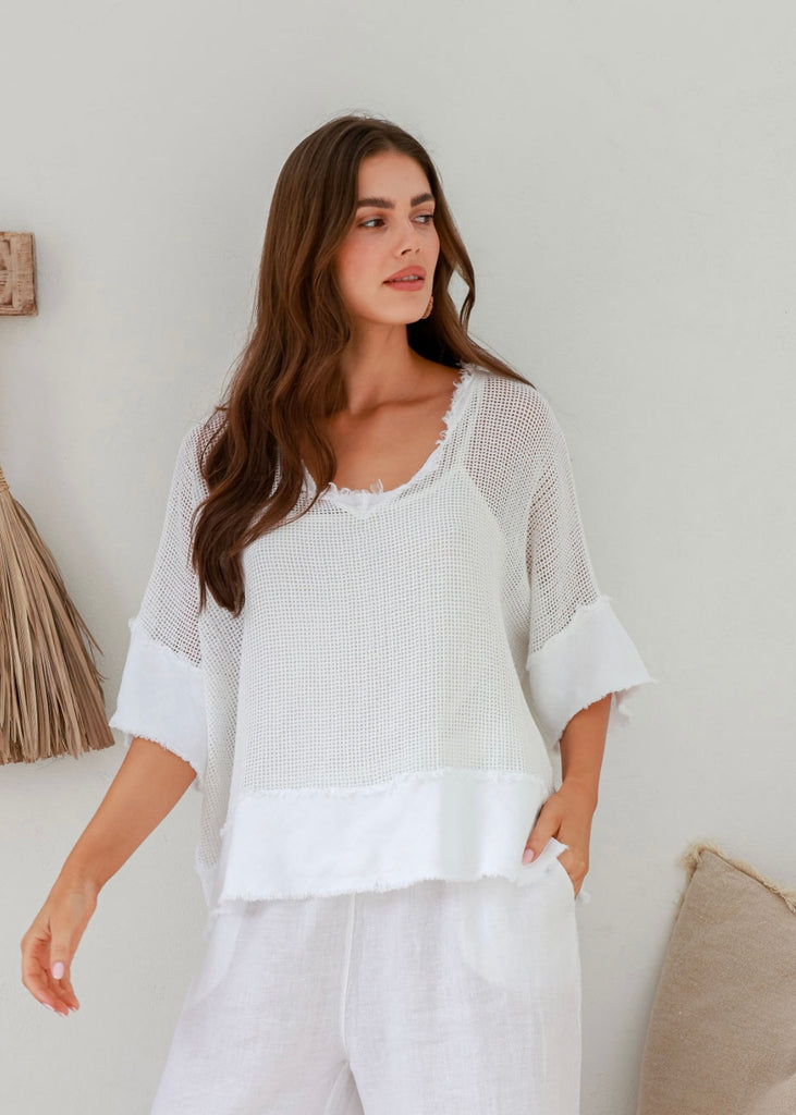 Carina Linen Top - White