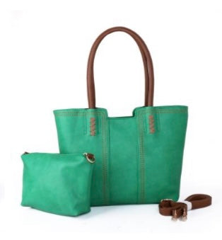 Brown Handle Zip Bag - Green
