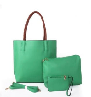 Square Handbag Brown Handle - Green