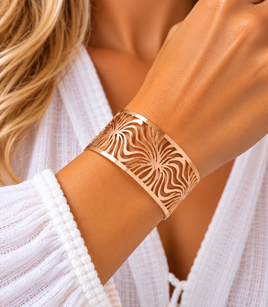 Metal Swirl Cuff Bangle - Matte Rose Gold