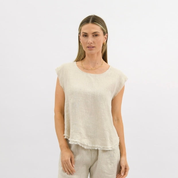 Gemma Sleeveless Linen Top - Beige