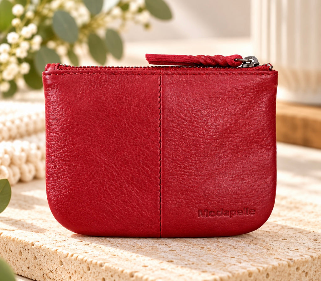 Cow Leather Coin Wallet By Modapelle - Red
