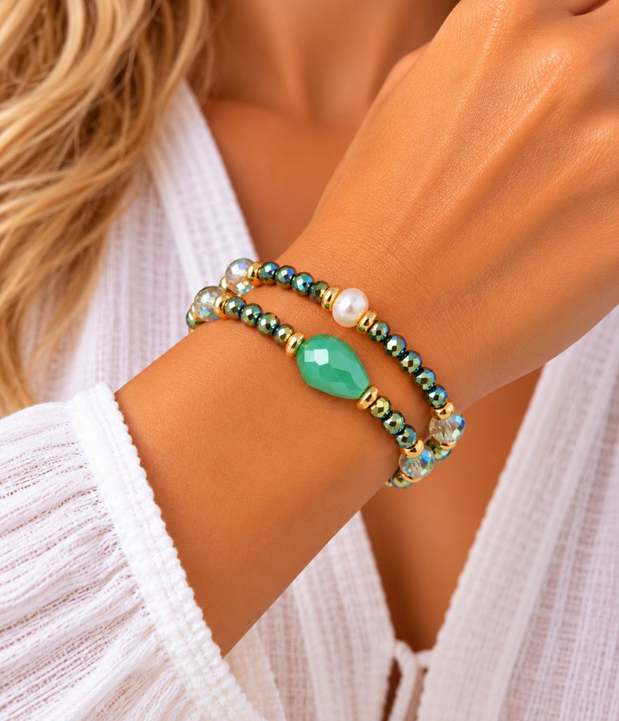 Stretch Bracelet Set/2 - Green