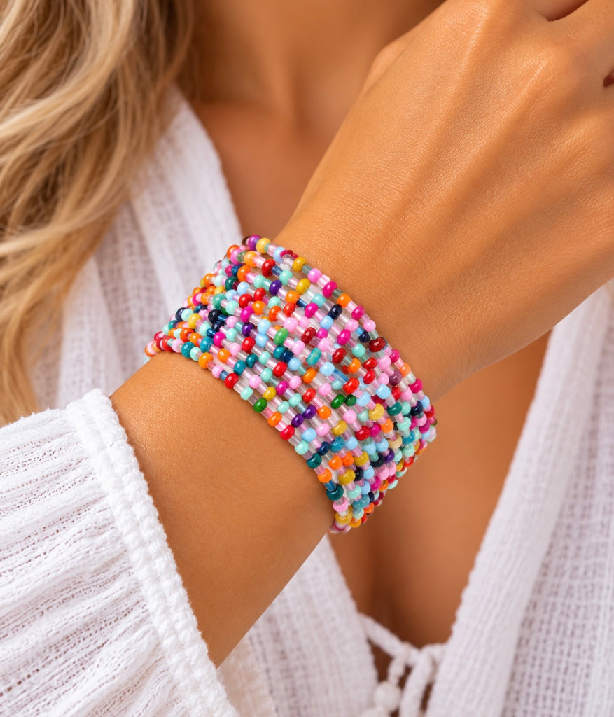 Twelve Strand Seed Bracelet - Pink Multi