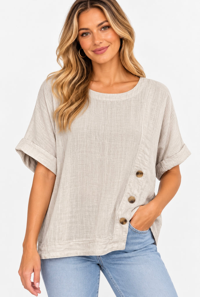 Justine Linen Top By Maglia - Natural