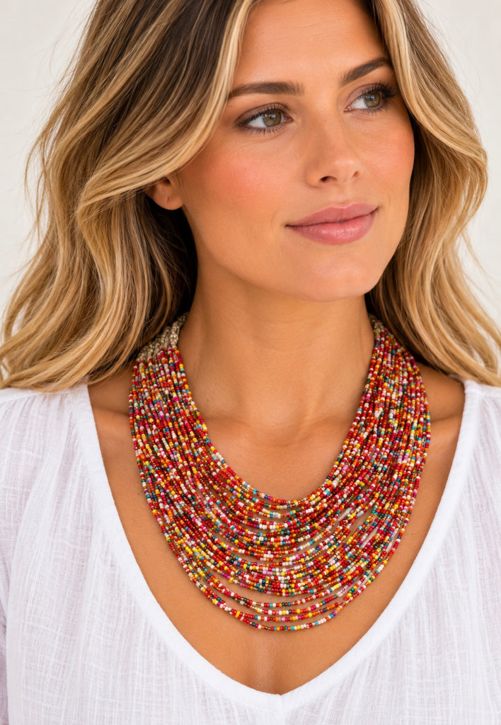 Namastai Multi Strand & Crochet Necklace - Multicolour