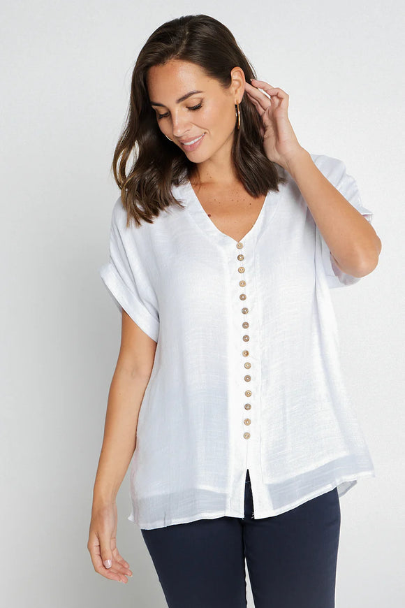 Button Feature Top - White