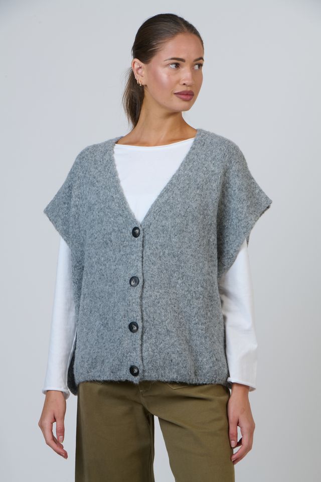 Button Front Vest By Namastai - Gravel
