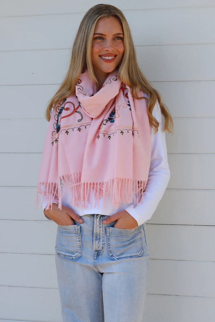 Embroidered Winter Scarf - Pink