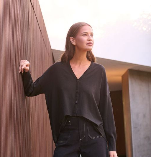 Drape V Neck Cardigan - Noir