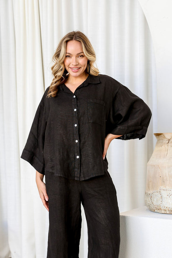 Informale Linen Top By Free Angel - Black