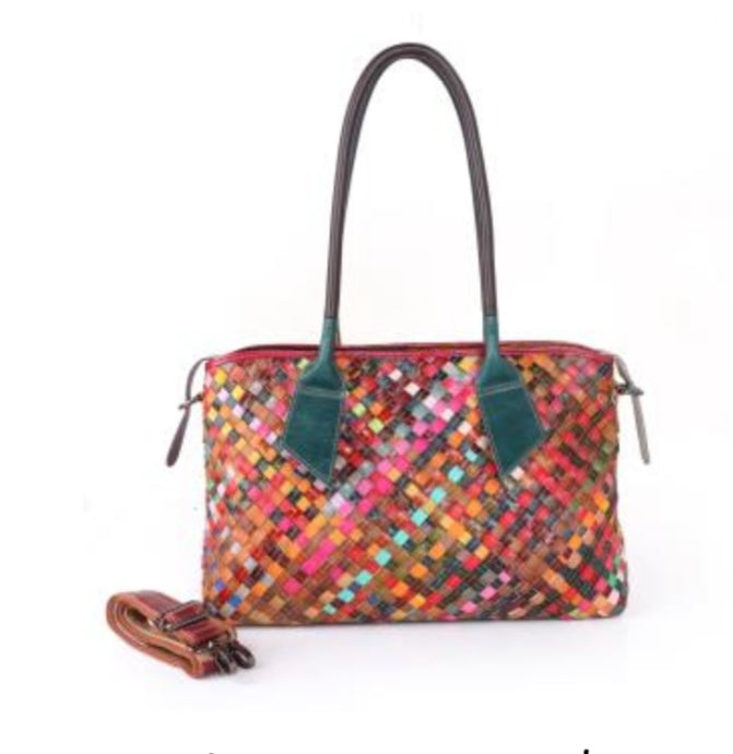 Square Handle Multi Patchwork Leather Bag