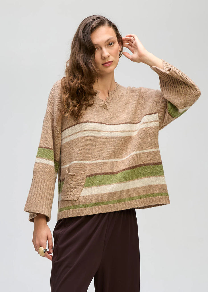 Crop Stripe Jumper By LD&Co - Walnut