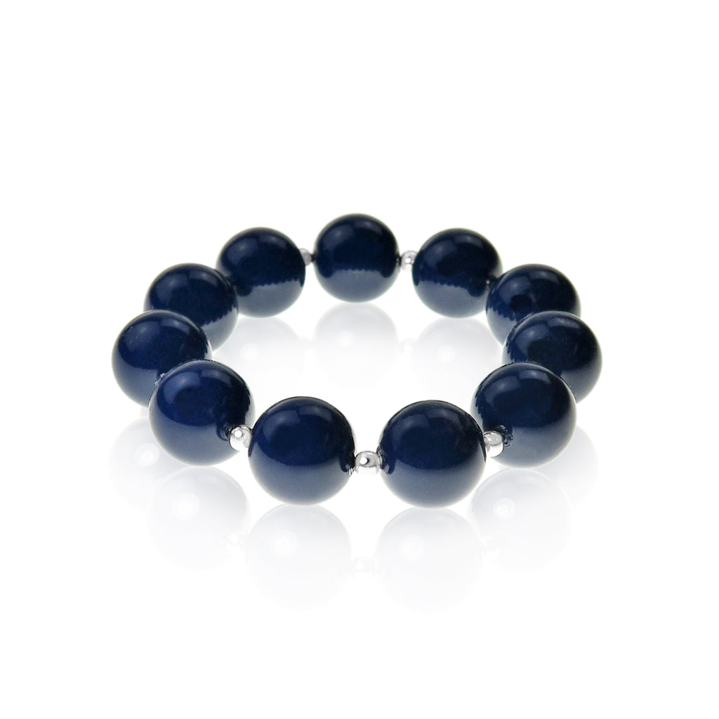 Stretch Bracelet - Rhodium/Navy Enamel