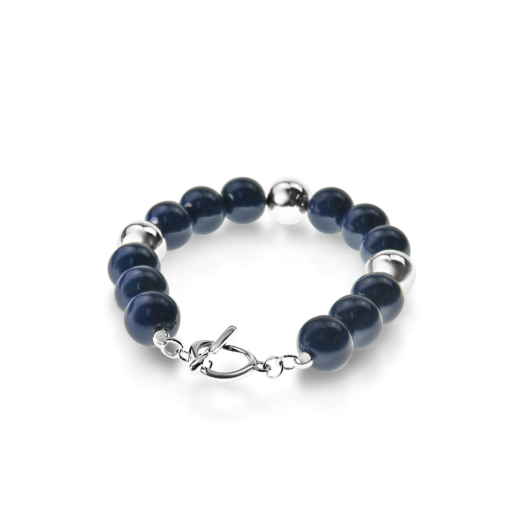 Stretch Fob Bracelet - Rhodiun/Navy Enamel