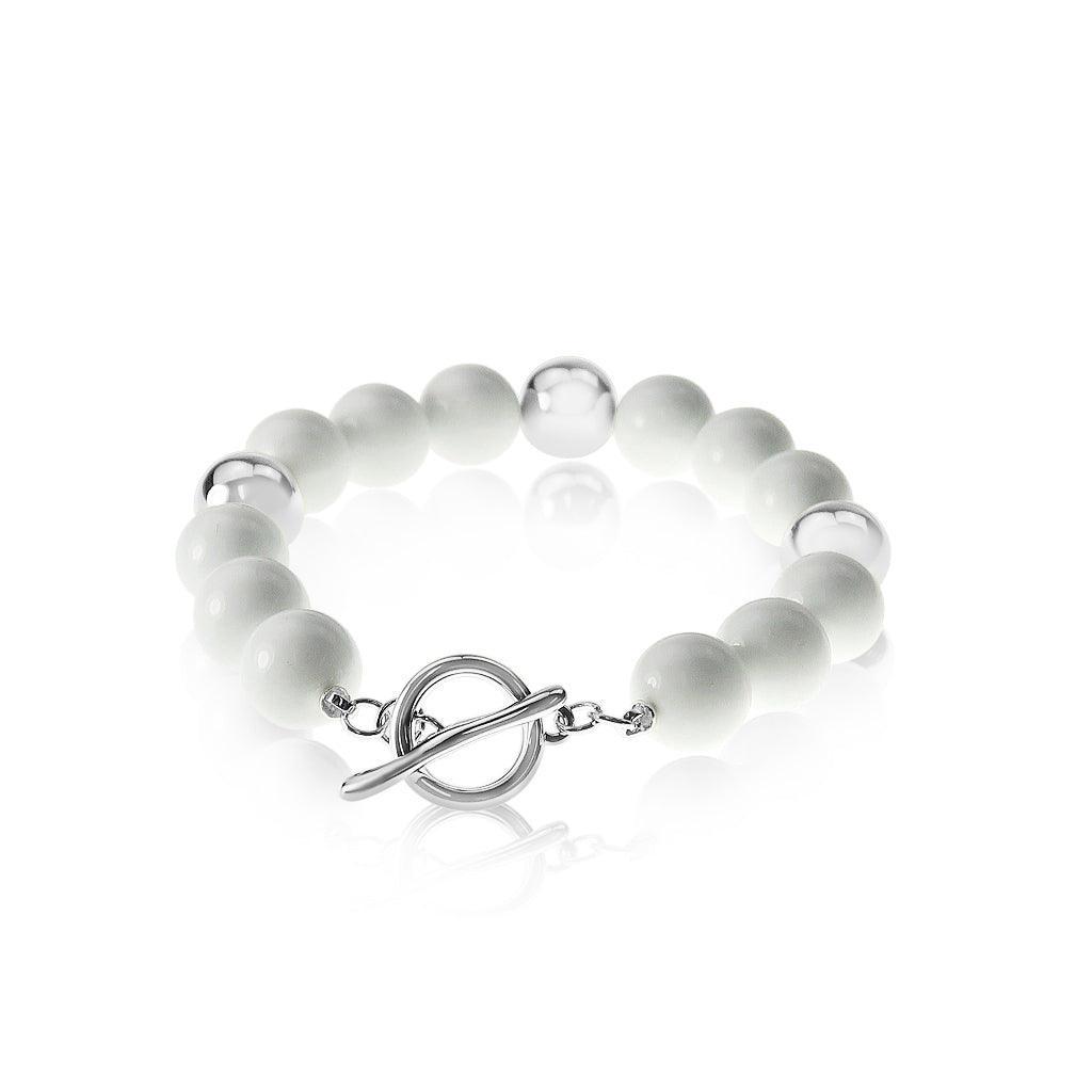 Stretch Fob Bracelet - Rhodium/White Enamel