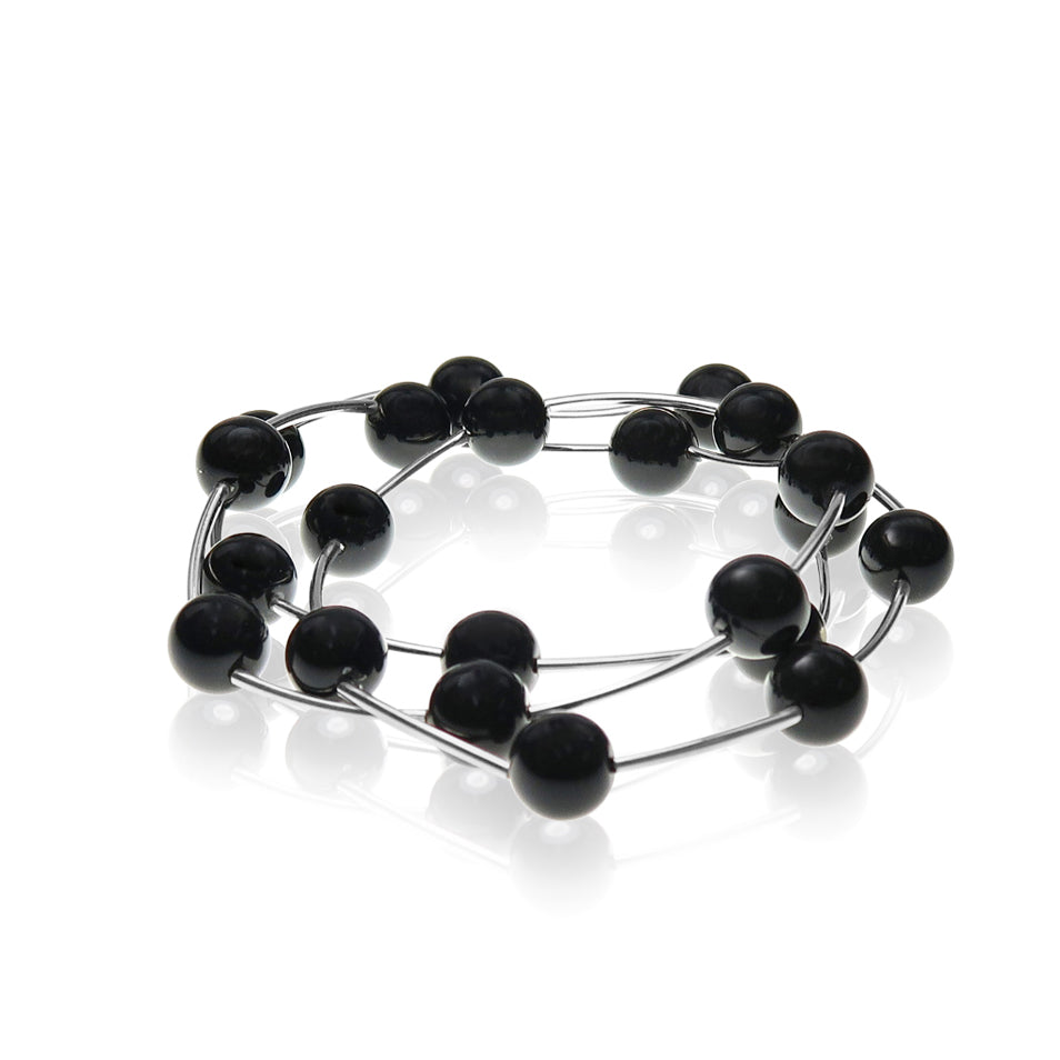 Stretch Bracelet/Set Of 3 - Rhodium/Black Enamel