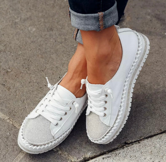 Leather Bling Sneaker - White