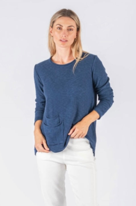 Paloma Linen / Cotton Knit Top - Navy