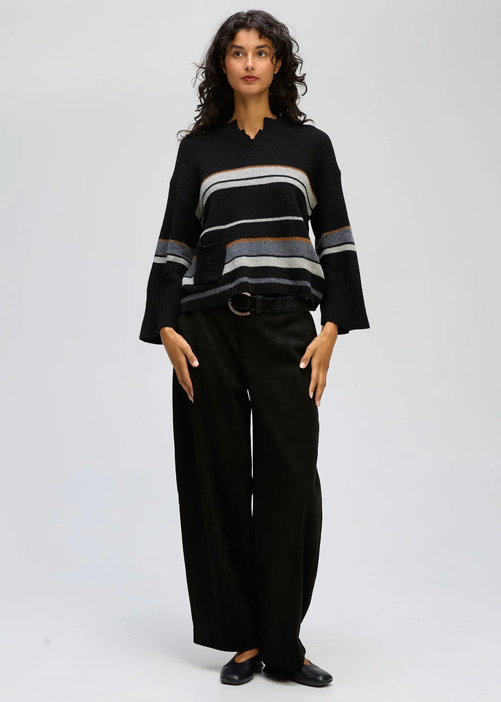Crop Stripe Jumper By LD&Co - Black