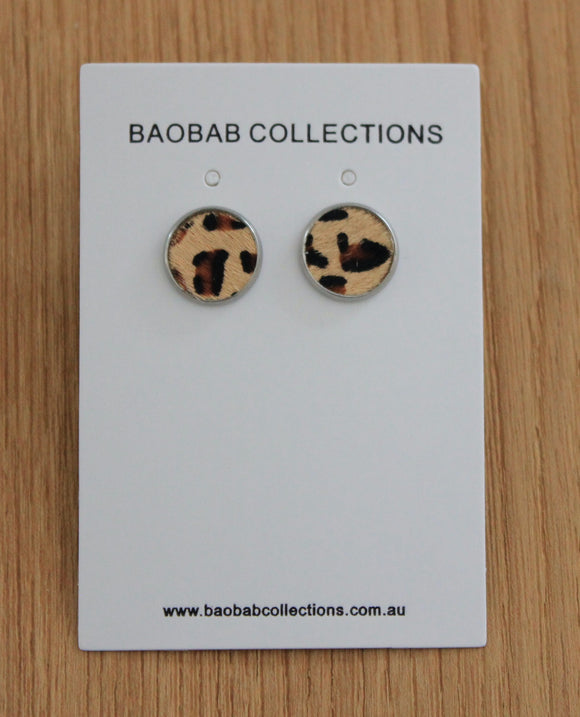 Stud Earring - Cream, Tan & Black Hide