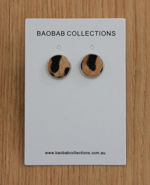 Stud Earring - Tan & Black Hide