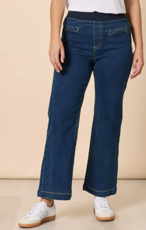 Maddy Pull on Wide Leg Jean By Threadz - Denim