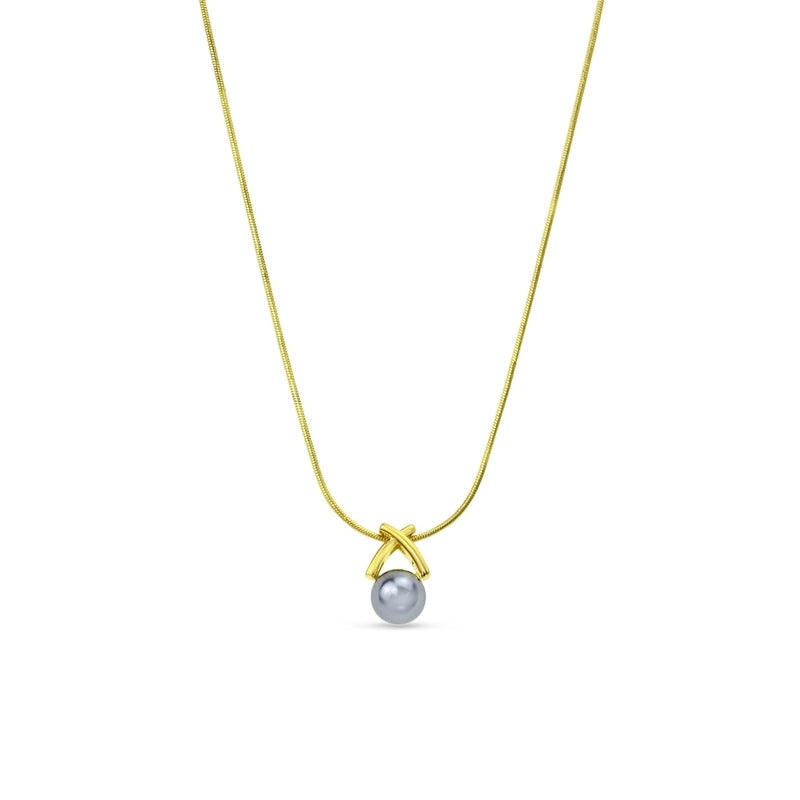Glass Pearl Snake Chain Necklace - Gold/Grey Pearl