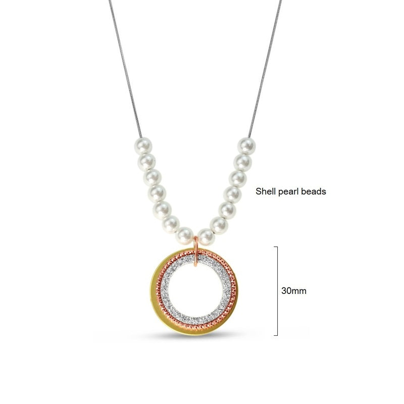 Metal Round Silver Glitter Pendant - Matt Gold/Rose Gold