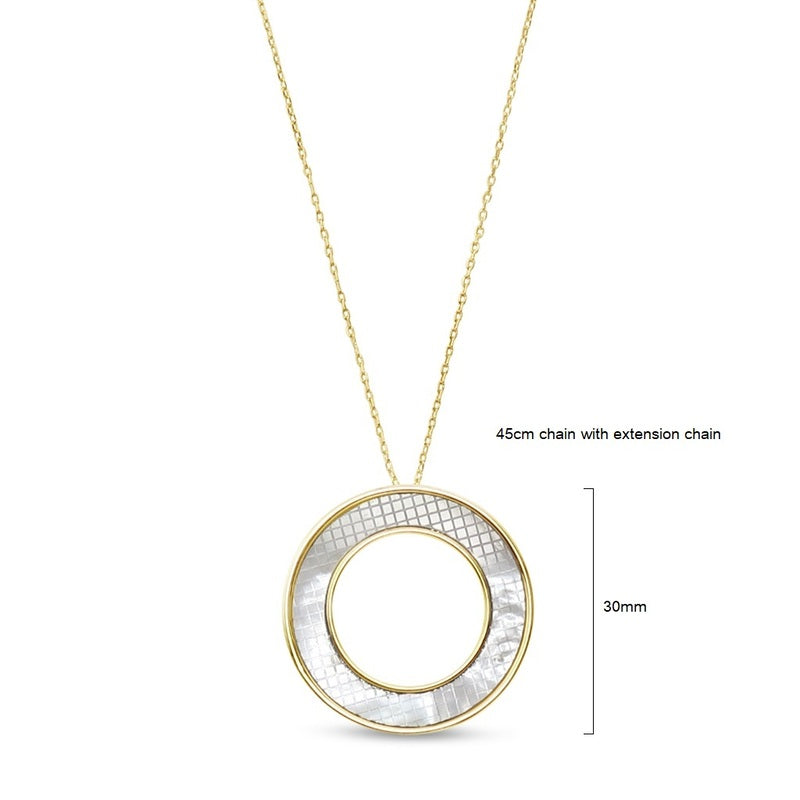 Circle Mother Of Pearl Necklace  - Gold Tone