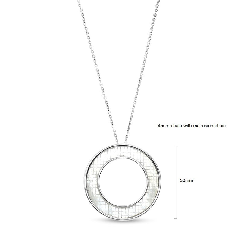 Circle Mother Of Pearl Necklace - Silver Tone