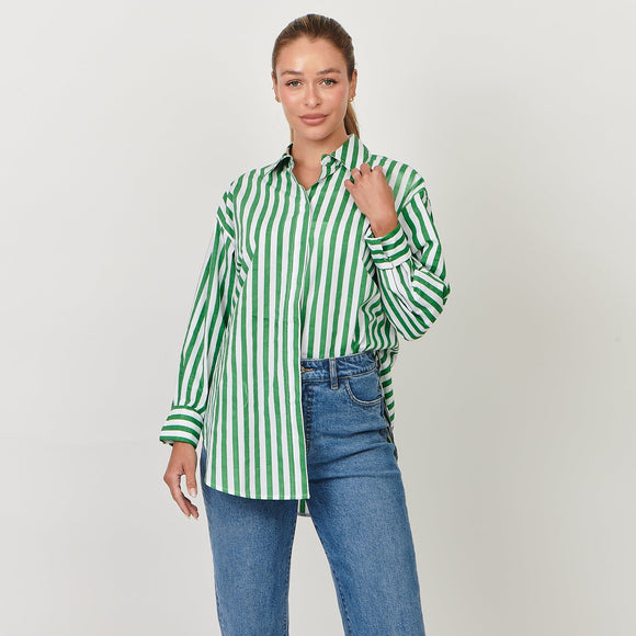 Apple Stripe Cotton Collared Shirt By Namastai
