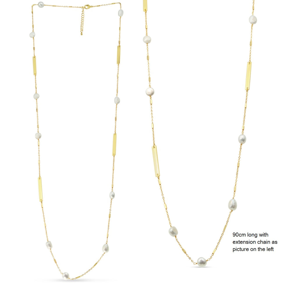 Metal Links With Freshwater Pearl Necklace - Gold Plated